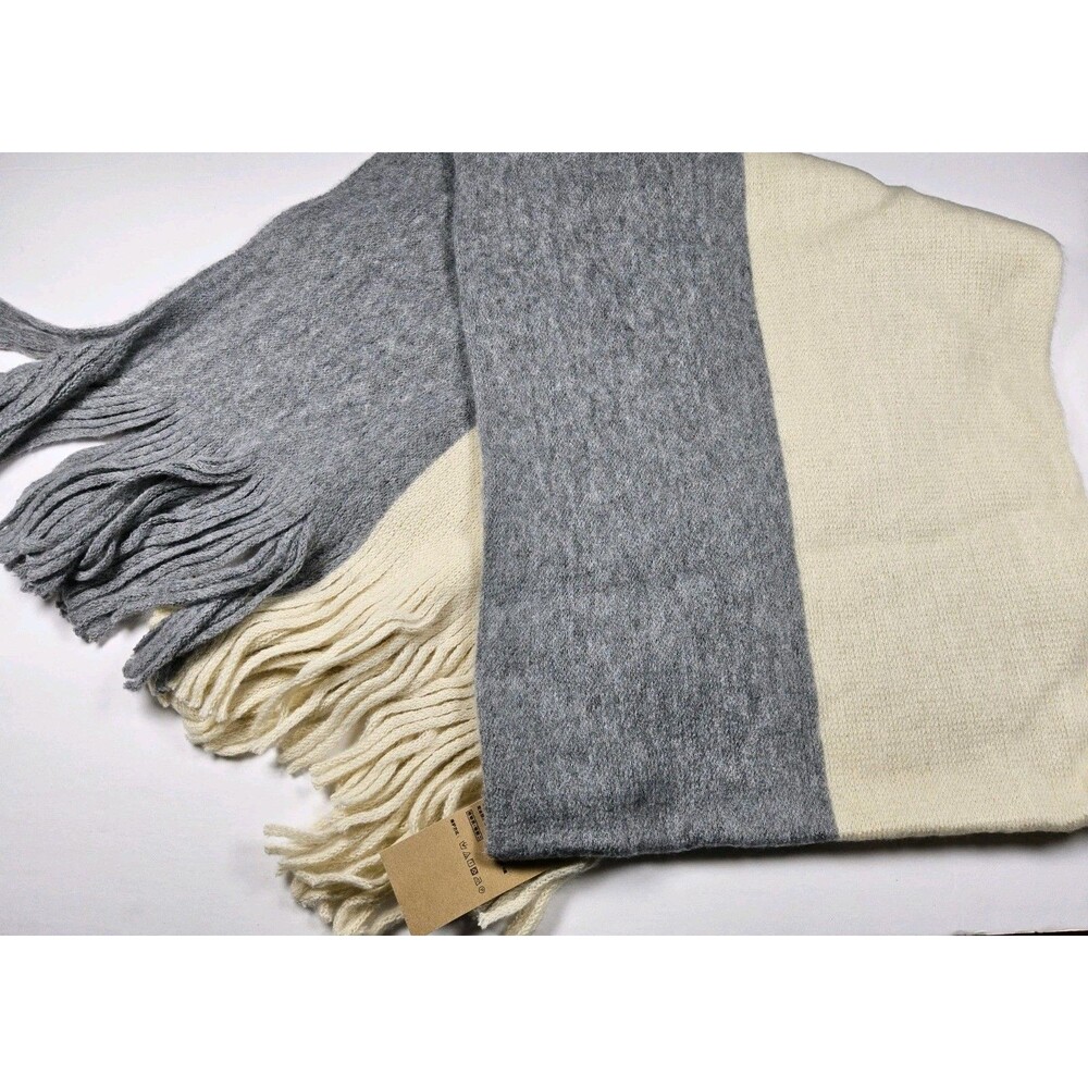 MUJI Wool Blend Two Tone Large Fringe Scarf 68x16